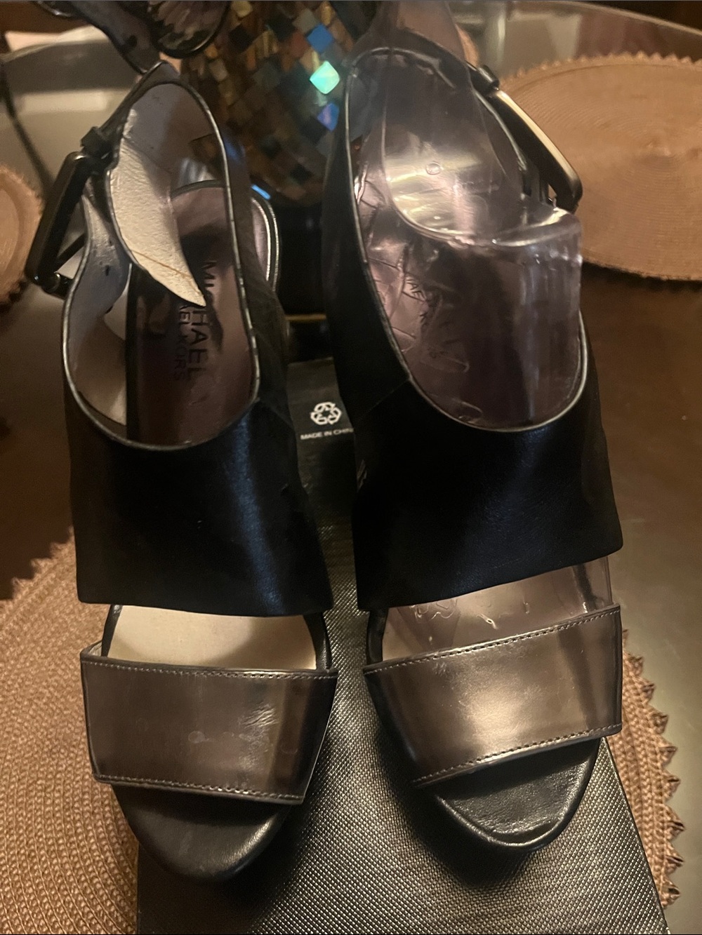 Michael Kors Black and Metallic Brown Block Heel Sandals